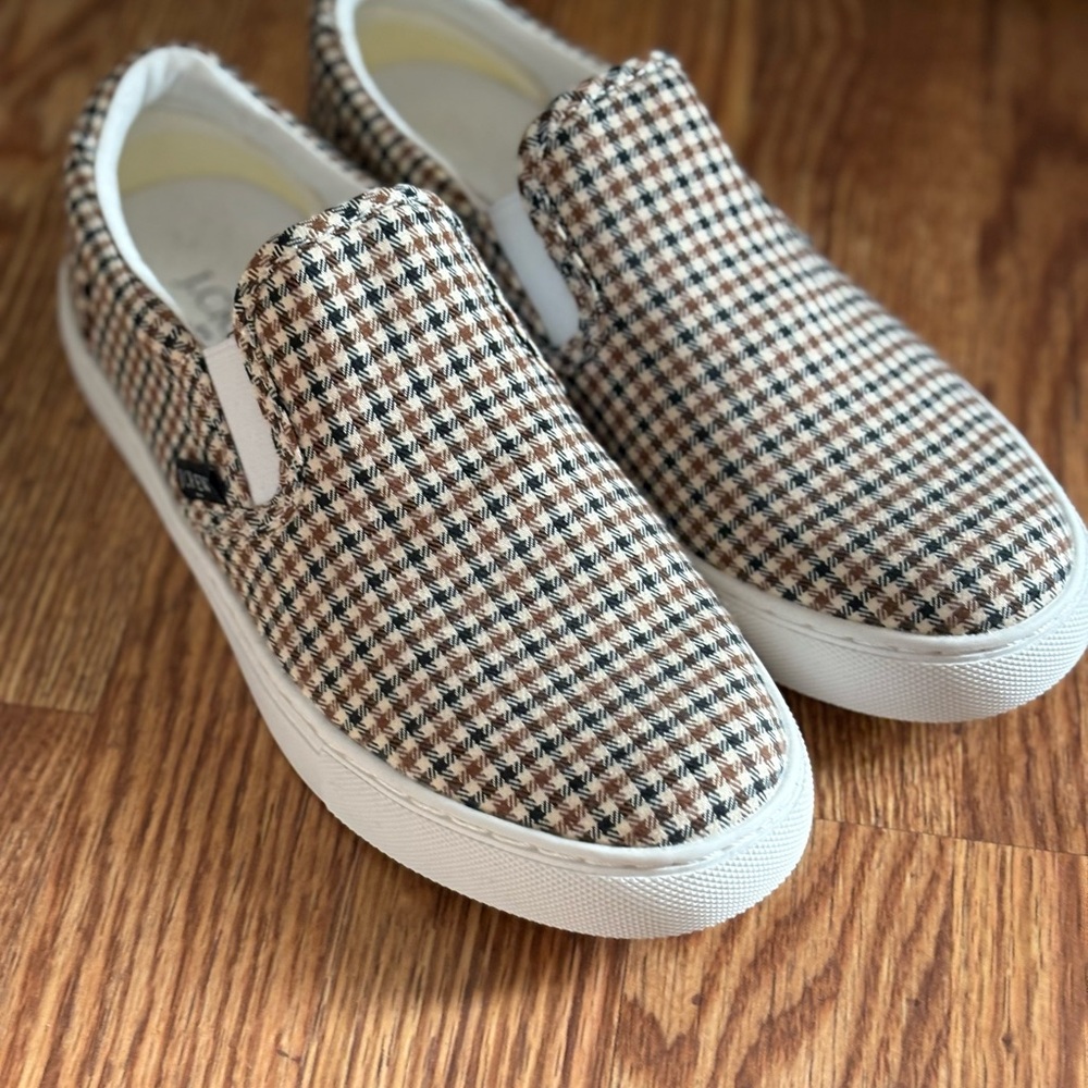 J Crew Road Trip Houndstooth canvas Slip-On Sneakers size 7